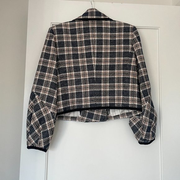 Veronica Beard Aise Cropped Jacket Textured Plaid Ink Multi Oversized Lapels - Picture 9 of 10